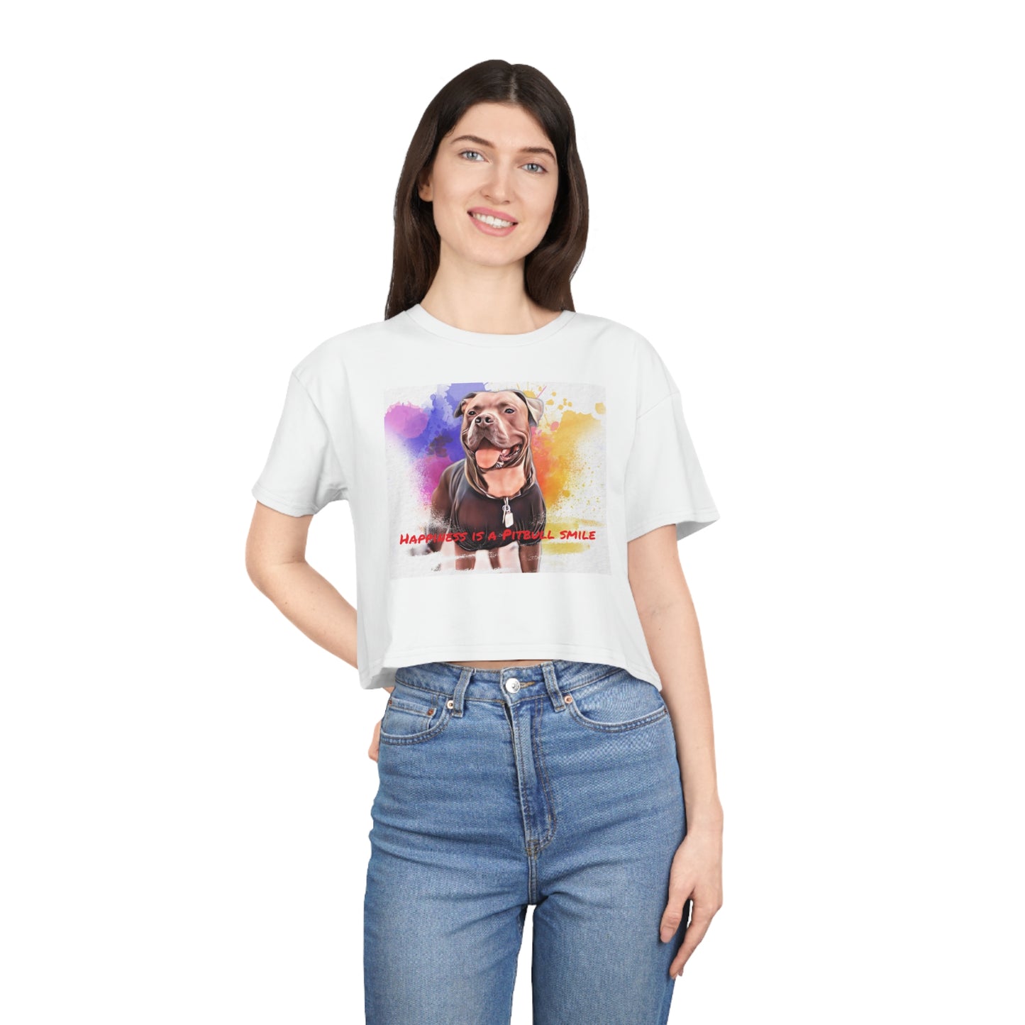 Smiling Paws: Pitbull Happiness Cropped Tee
