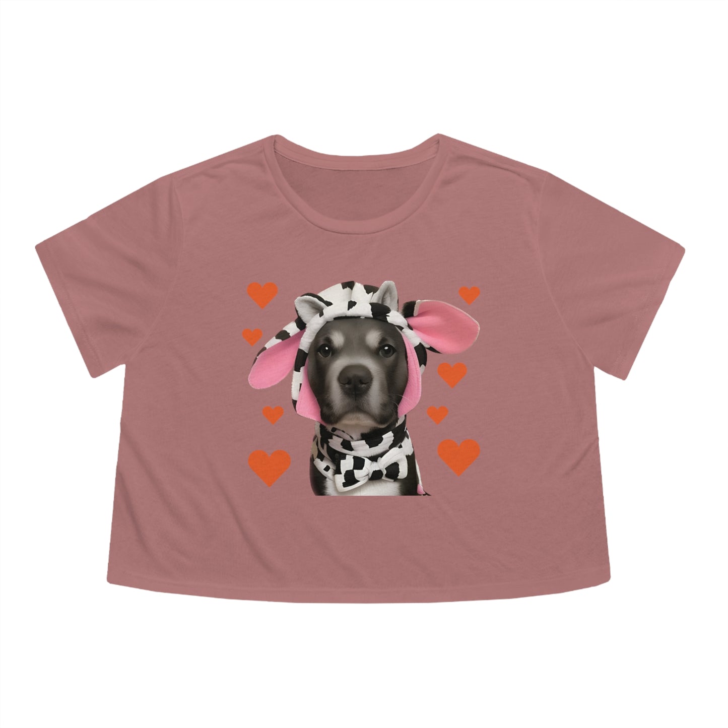 Heartwarming Cownture: Pitbull in a Cow Costume Cropped Tee