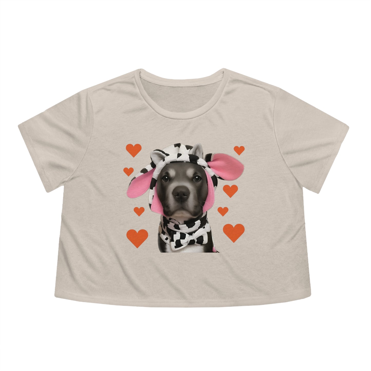 Heartwarming Cownture: Pitbull in a Cow Costume Cropped Tee