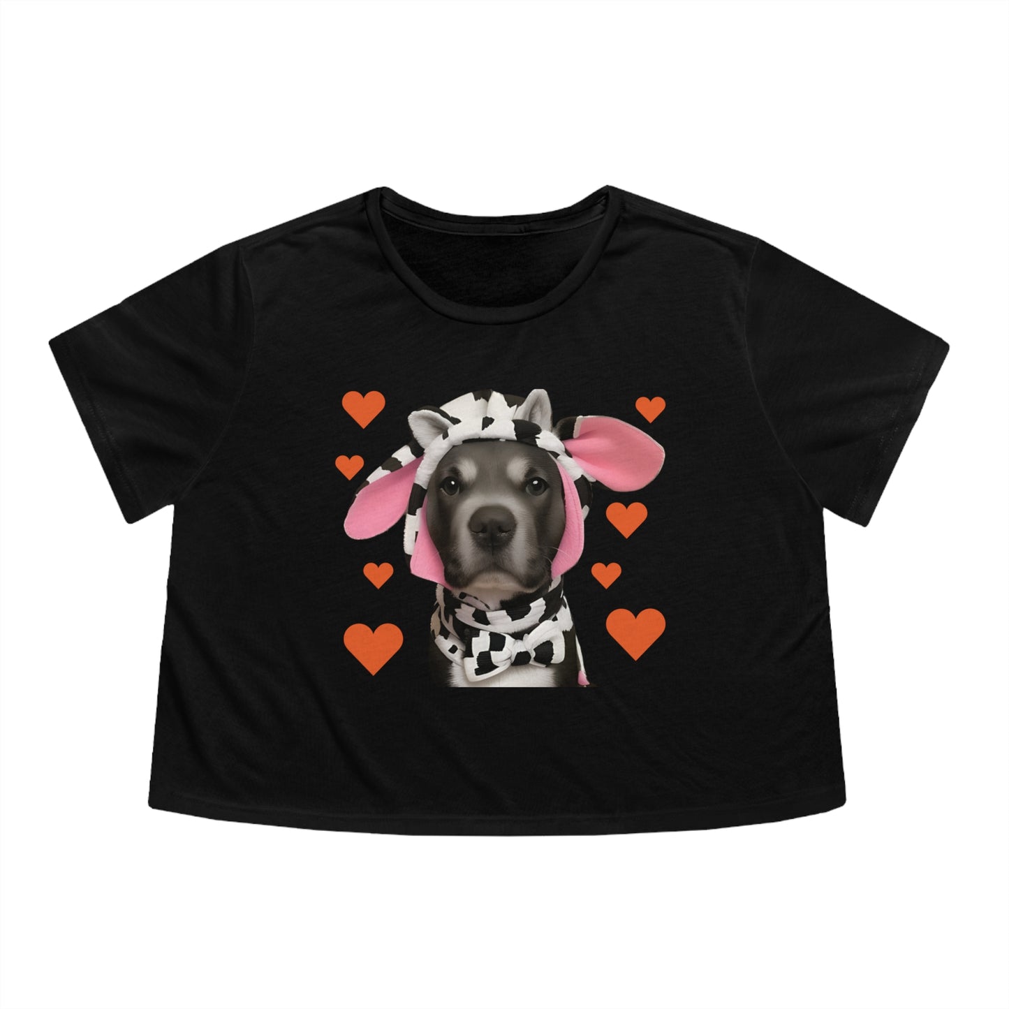 Heartwarming Cownture: Pitbull in a Cow Costume Cropped Tee
