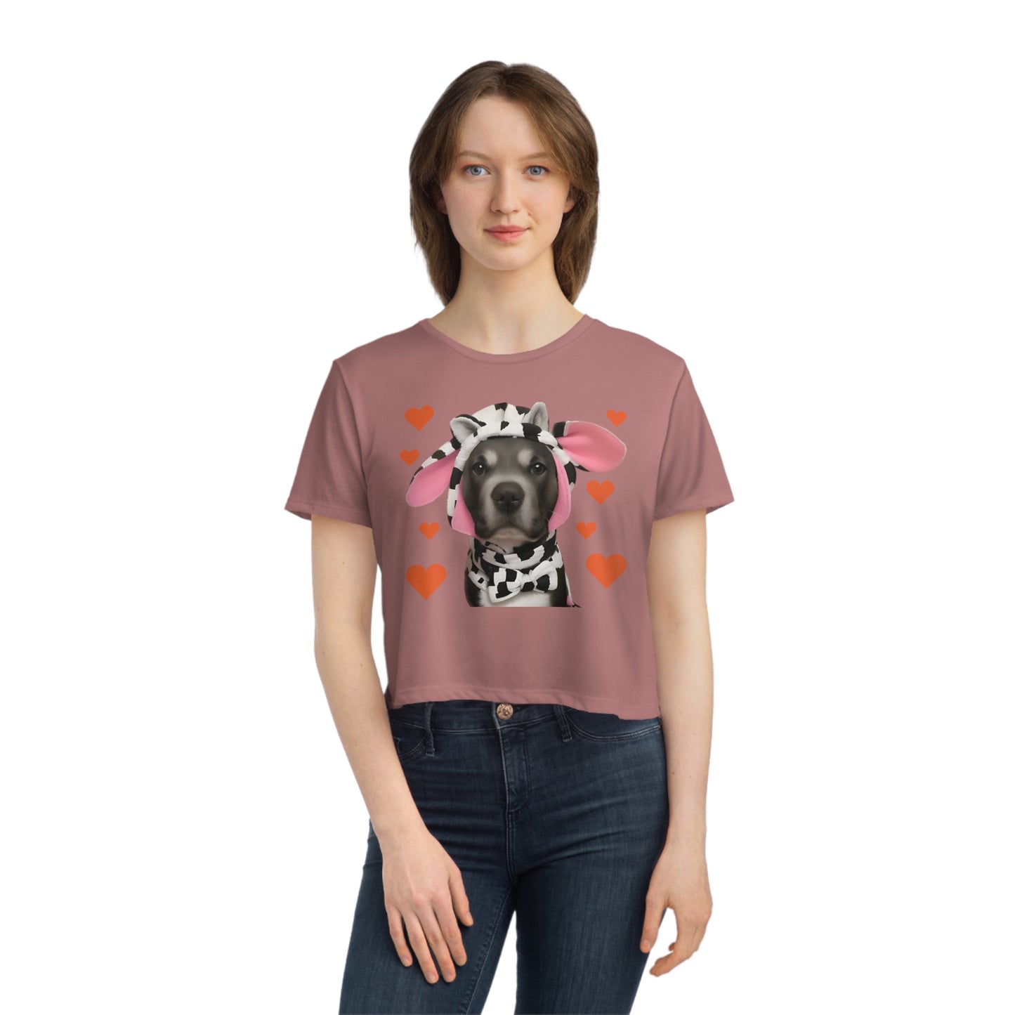 Heartwarming Cownture: Pitbull in a Cow Costume Cropped Tee