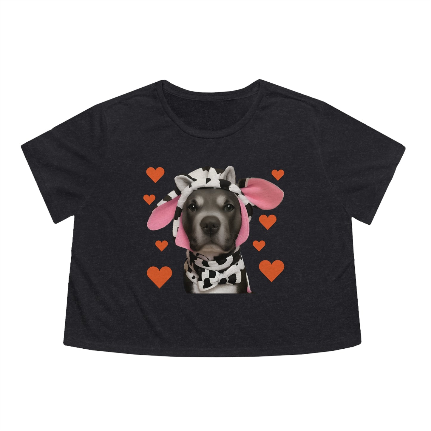 Heartwarming Cownture: Pitbull in a Cow Costume Cropped Tee