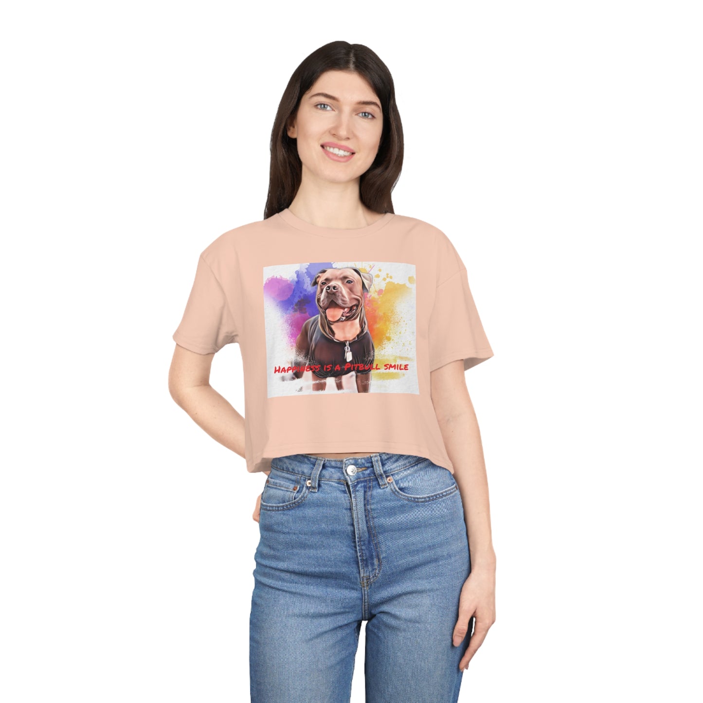 Smiling Paws: Pitbull Happiness Cropped Tee