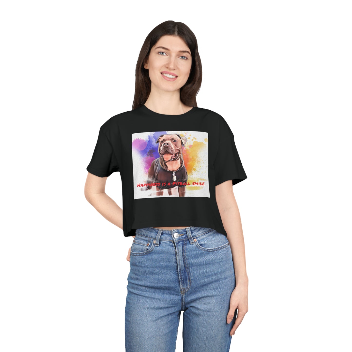 Smiling Paws: Pitbull Happiness Cropped Tee