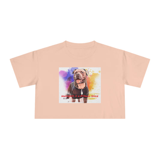 Smiling Paws: Pitbull Happiness Cropped Tee