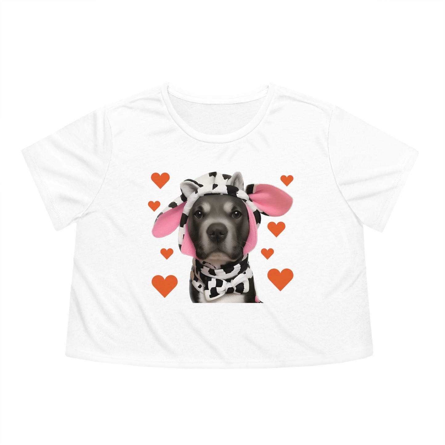 Heartwarming Cownture: Pitbull in a Cow Costume Cropped Tee